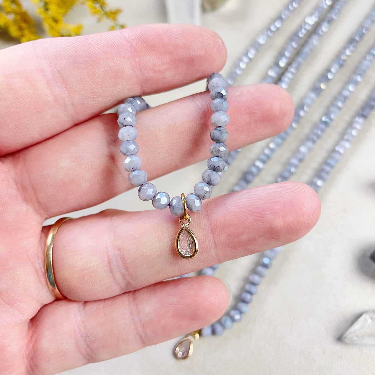 Mica// Grey Iridescent Crystal Beaded Delicate Necklace