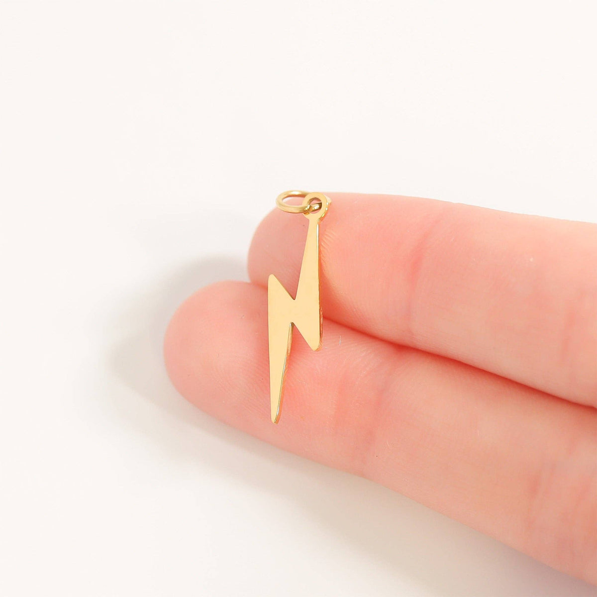 18K Gold PVD Stainless Steel Lightning Bolt Charm: Stainless