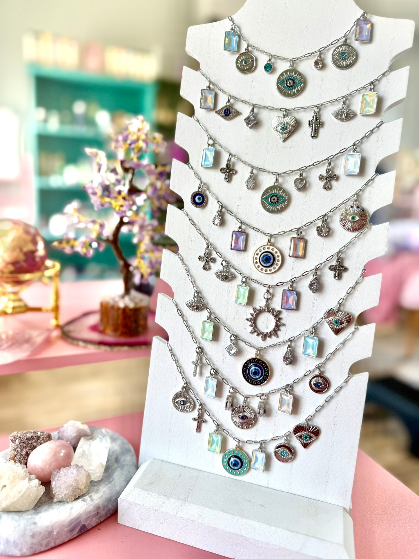 Heart and Evil Eye Charm Necklace