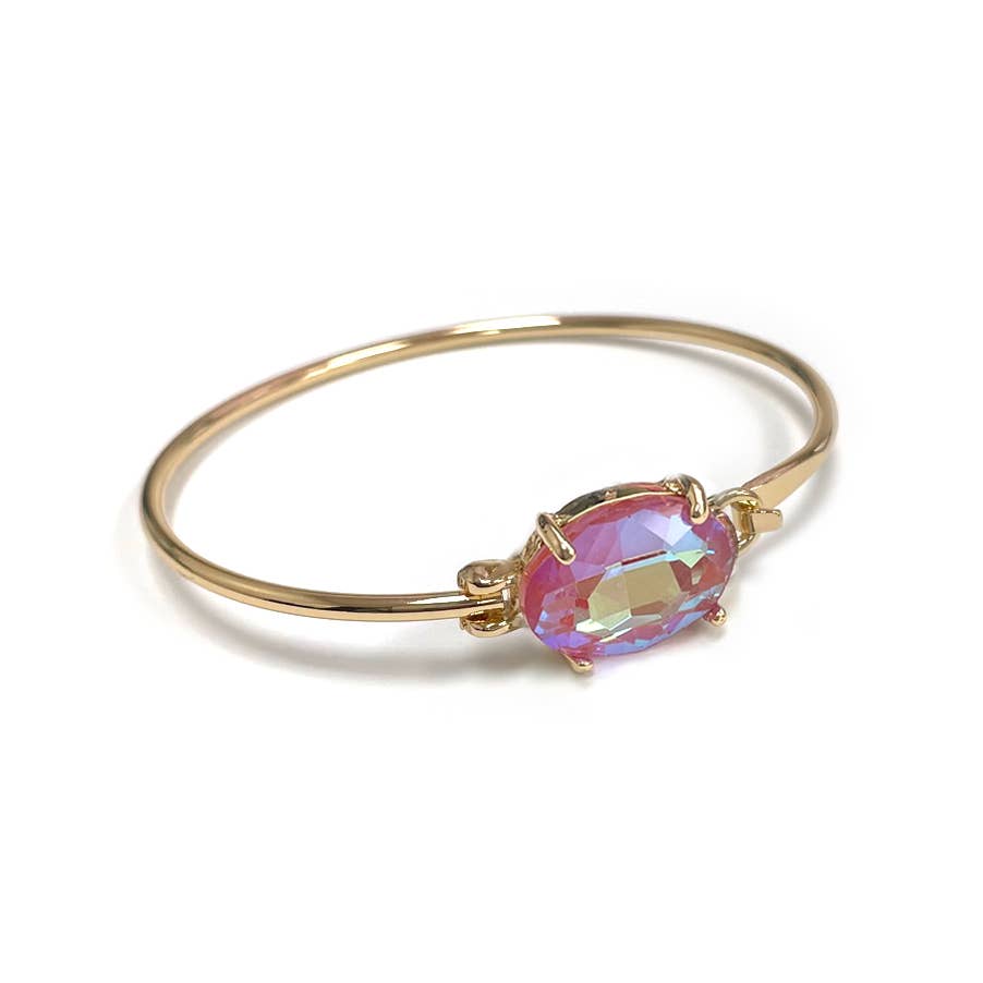 High Quality Glass Crystal Oval Stone Cuff Metal Bangle: CORAL-AB