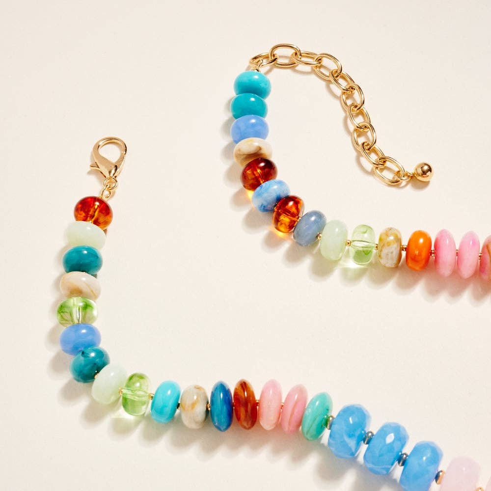 Mixed Color Marbled Bead Stone TQ Pendant Necklace: Multi / ONE