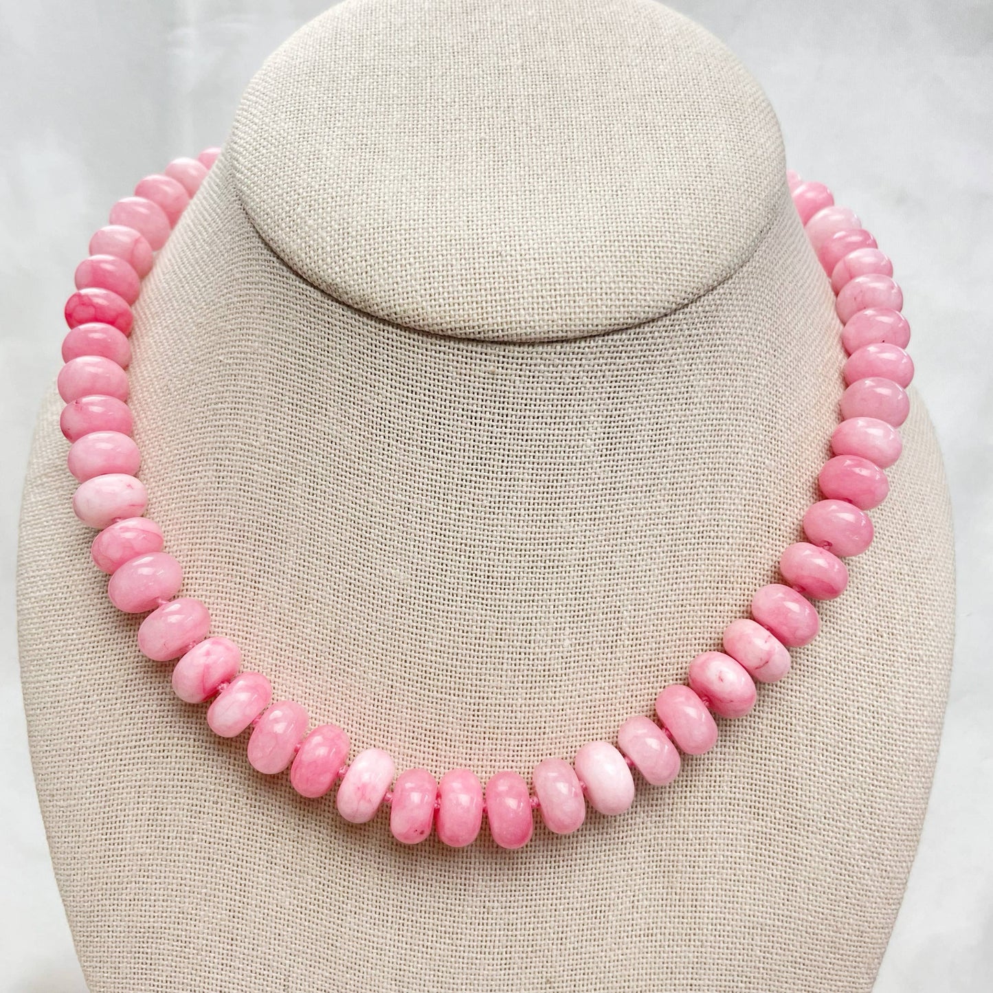 Pink Jade 10mm Hand Knotted Beaded Necklace