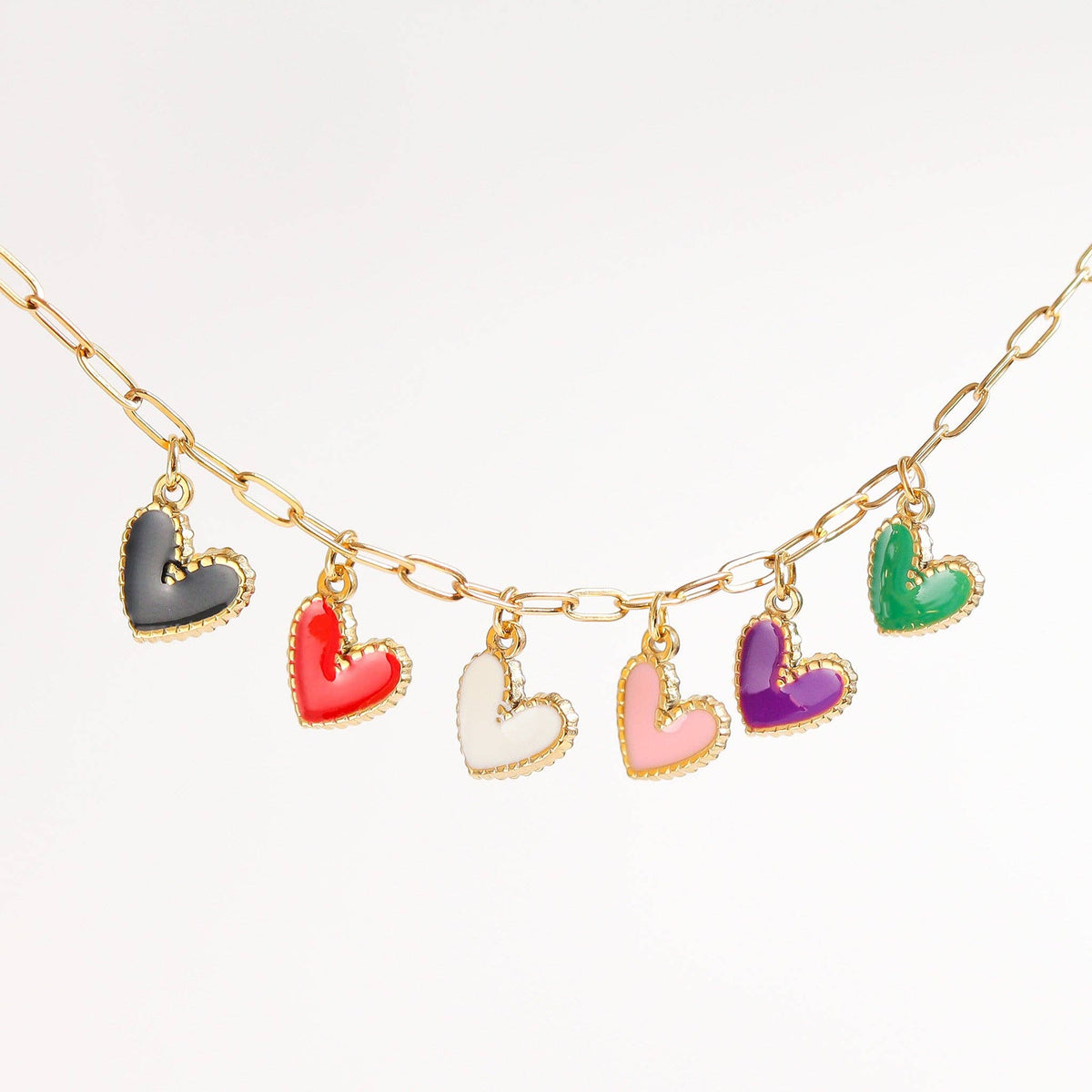 18K Gold PVD Stainless Steel Epoxy Heart Charm: Black