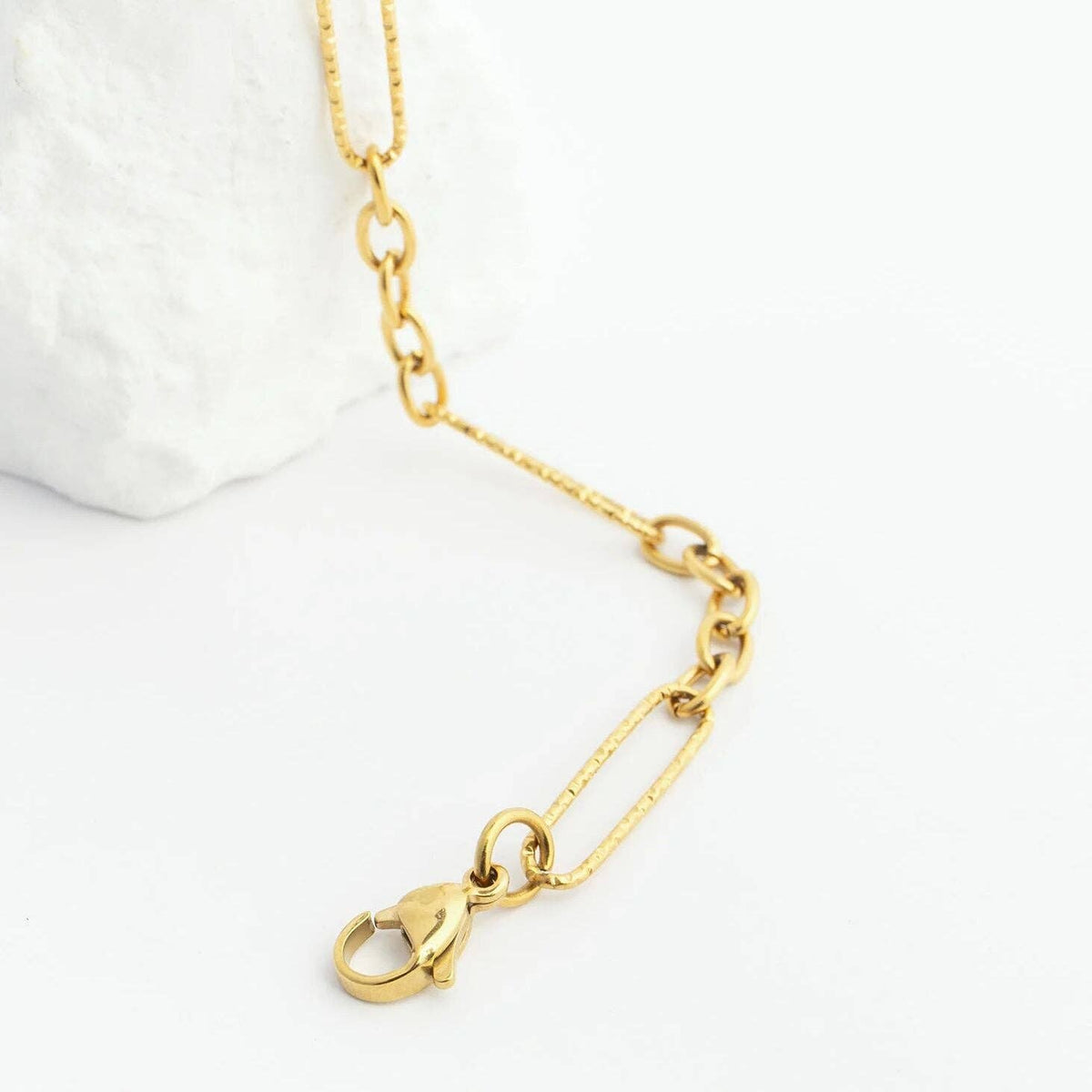 Gold Stainless Steel Long Paperclip Textured Chain Bracelet: Gold