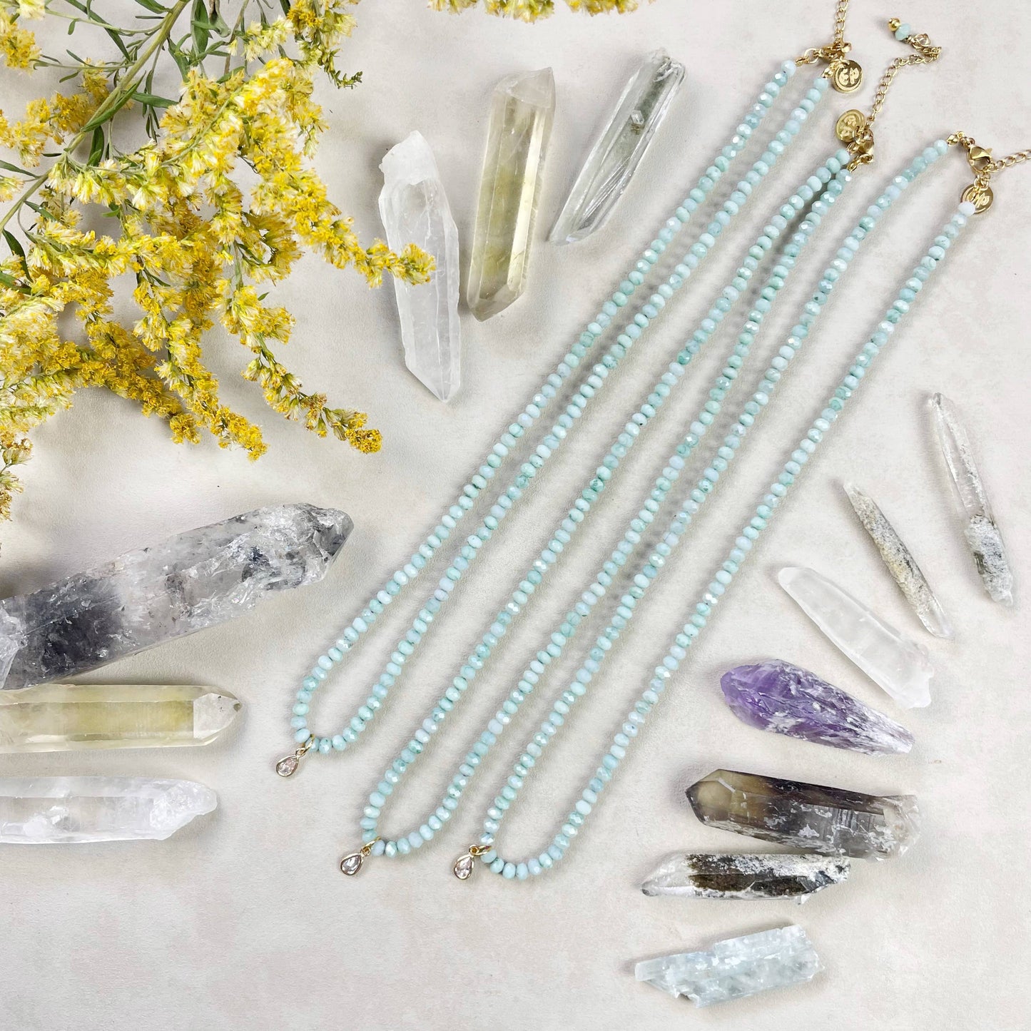 Mica// Green Iridescent Crystal Beaded Delicate Necklace