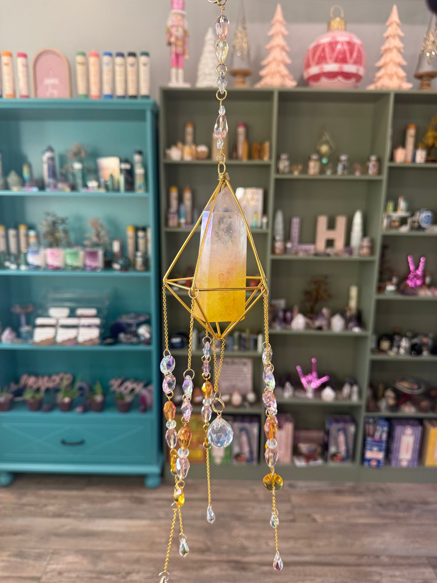 Pink Aura Quartz Suncatcher