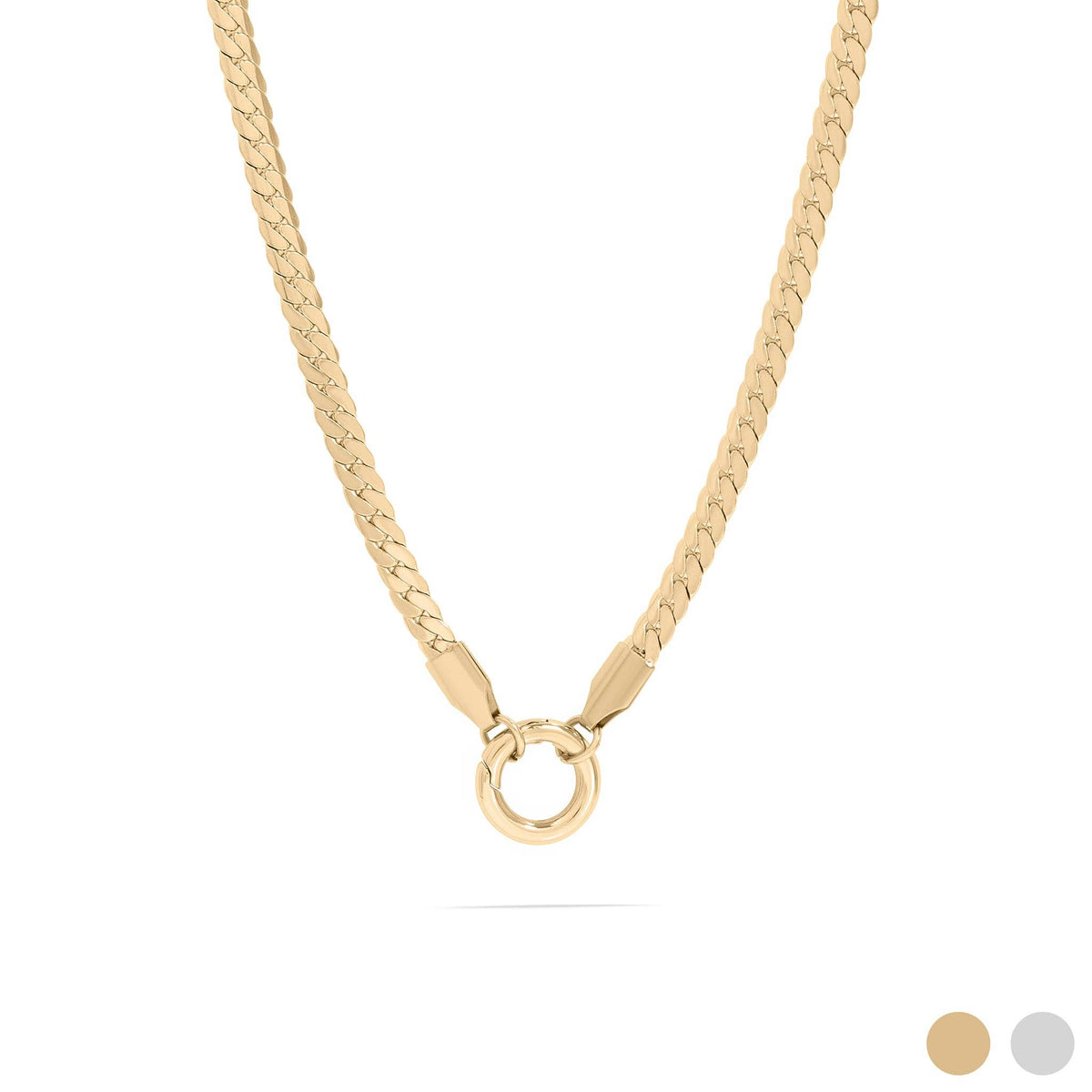 18K Gold PVD Stainless Steel Curb Charm Holder Necklace: Gold / 16'+2"