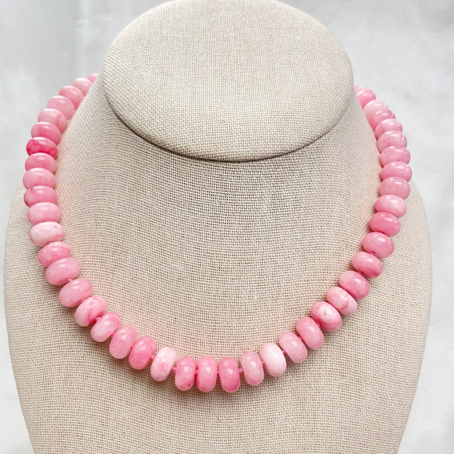 Pink Jade 10mm Hand Knotted Beaded Necklace