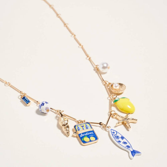 18 In Sealife Coastal Mediterranean Charm Necklace: Gold/Blue