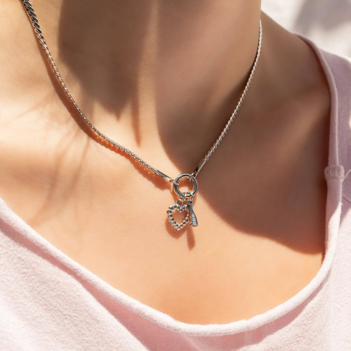18K Gold PVD Stainless Steel Curb Charm Holder Necklace: Stainless / 16'+2"