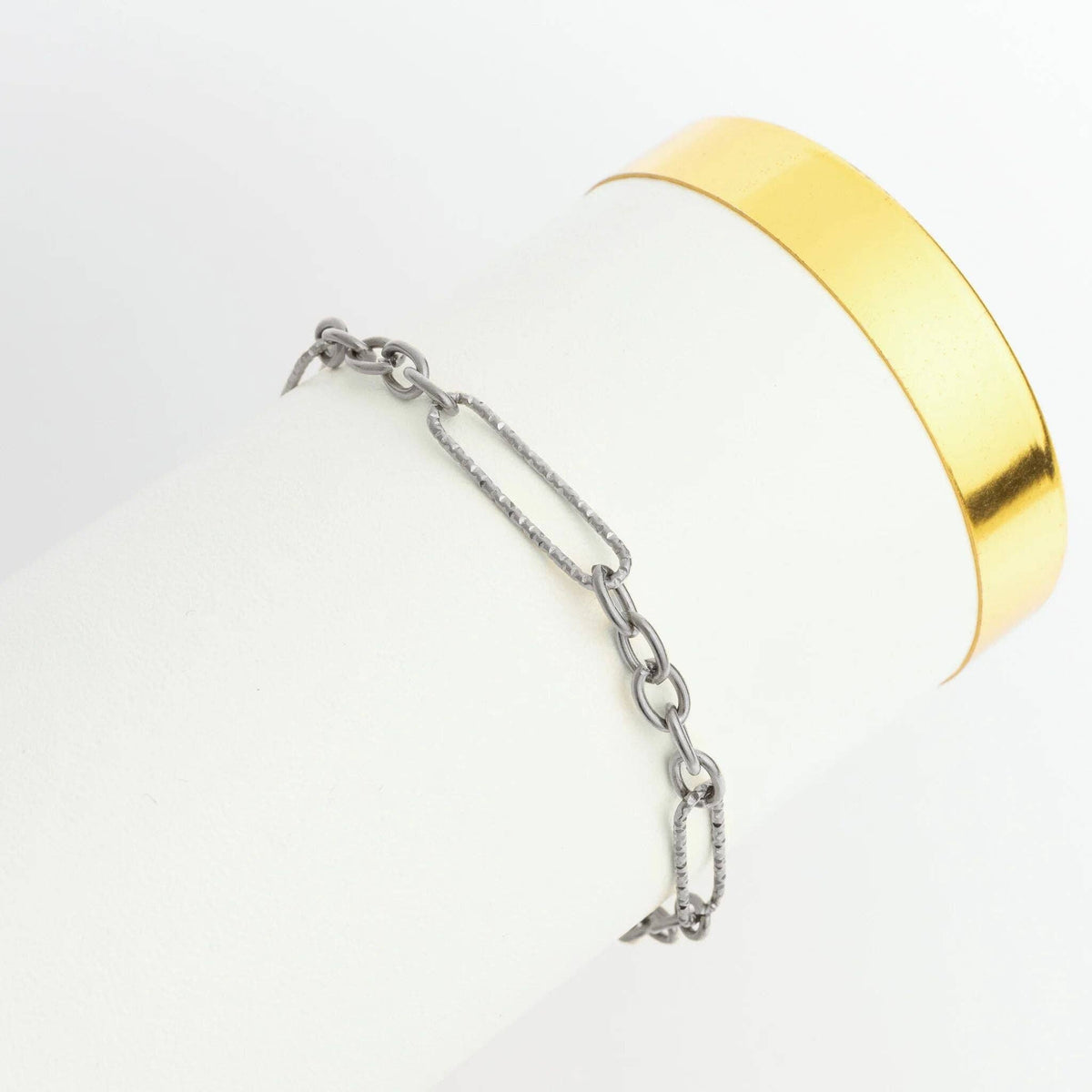 Gold Stainless Steel Long Paperclip Textured Chain Bracelet: Stainless