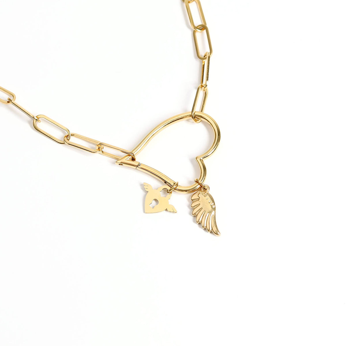 18K Gold PVD Stainless Steel Small Angel Wing Charm: Gold