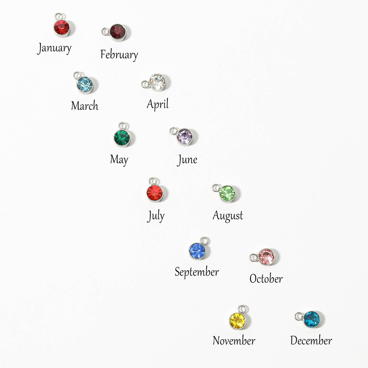 Stainless Steel Cubic Zirconia Birthstone Charm: December/BlueZircon