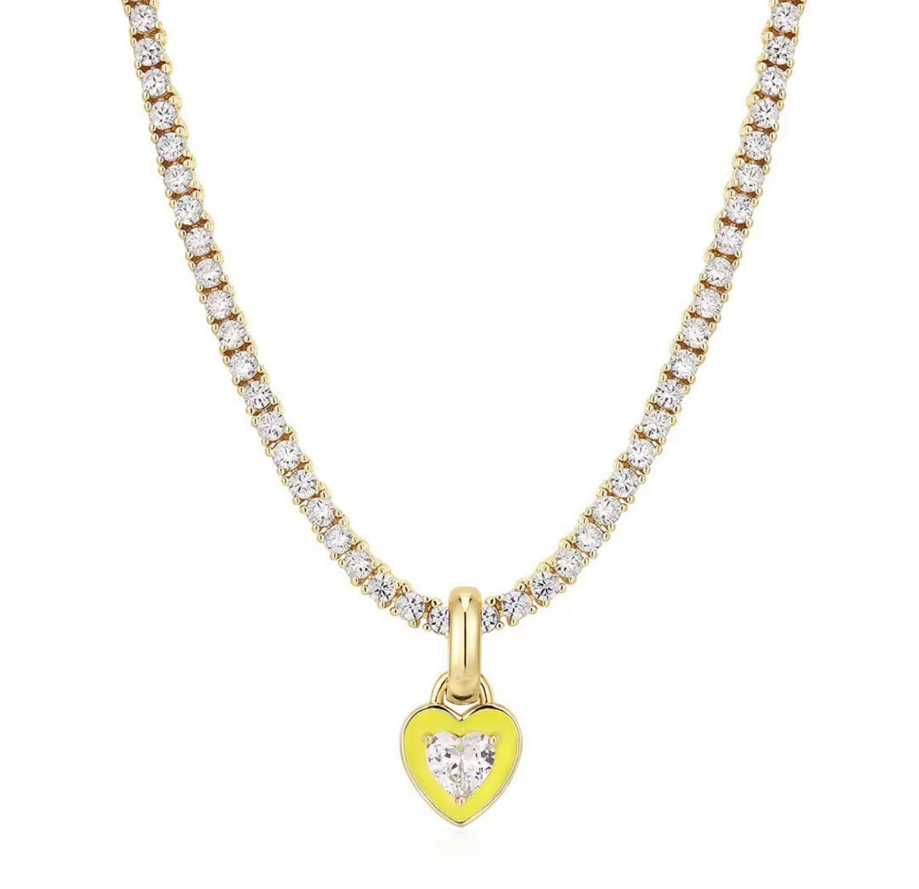 Enamel and zircon heart choker