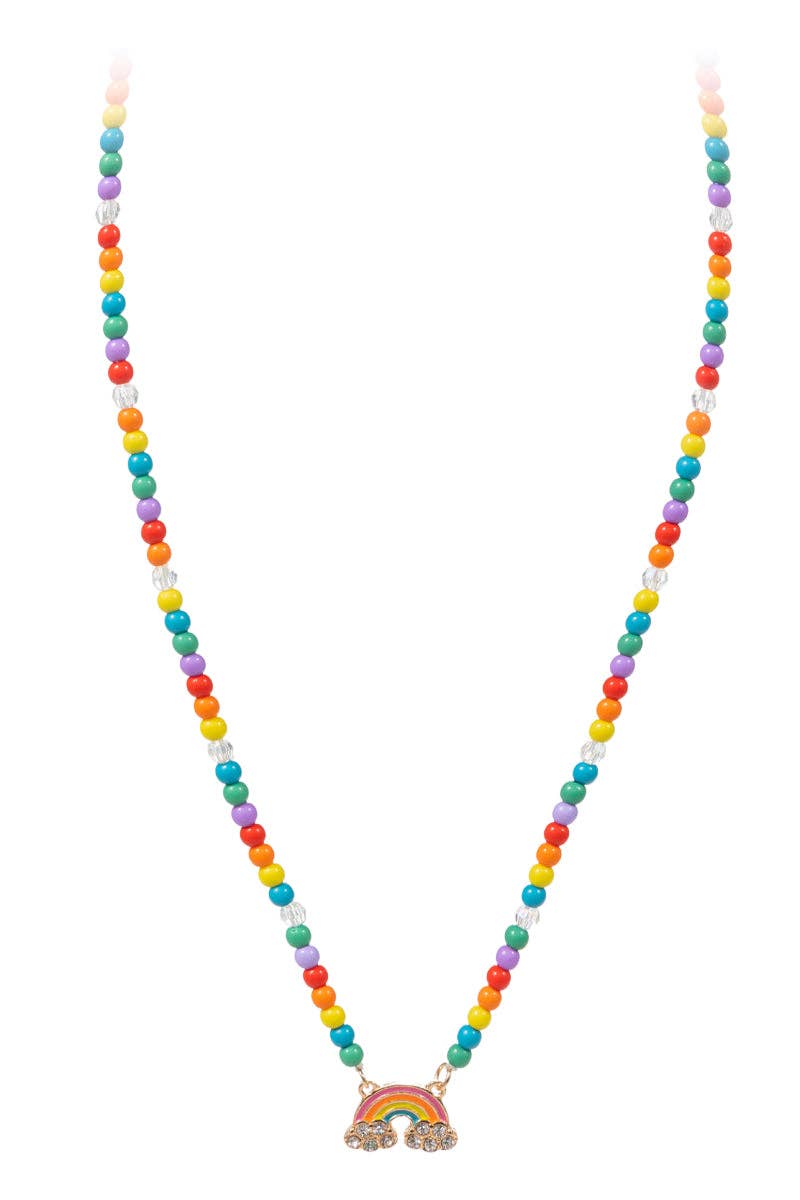Rainbow Enamel Pendant W Bead Kids Short Necklace: GD / ONE