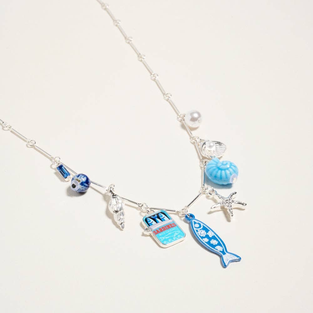 18 In Sealife Coastal Mediterranean Charm Necklace: Silver/Blue