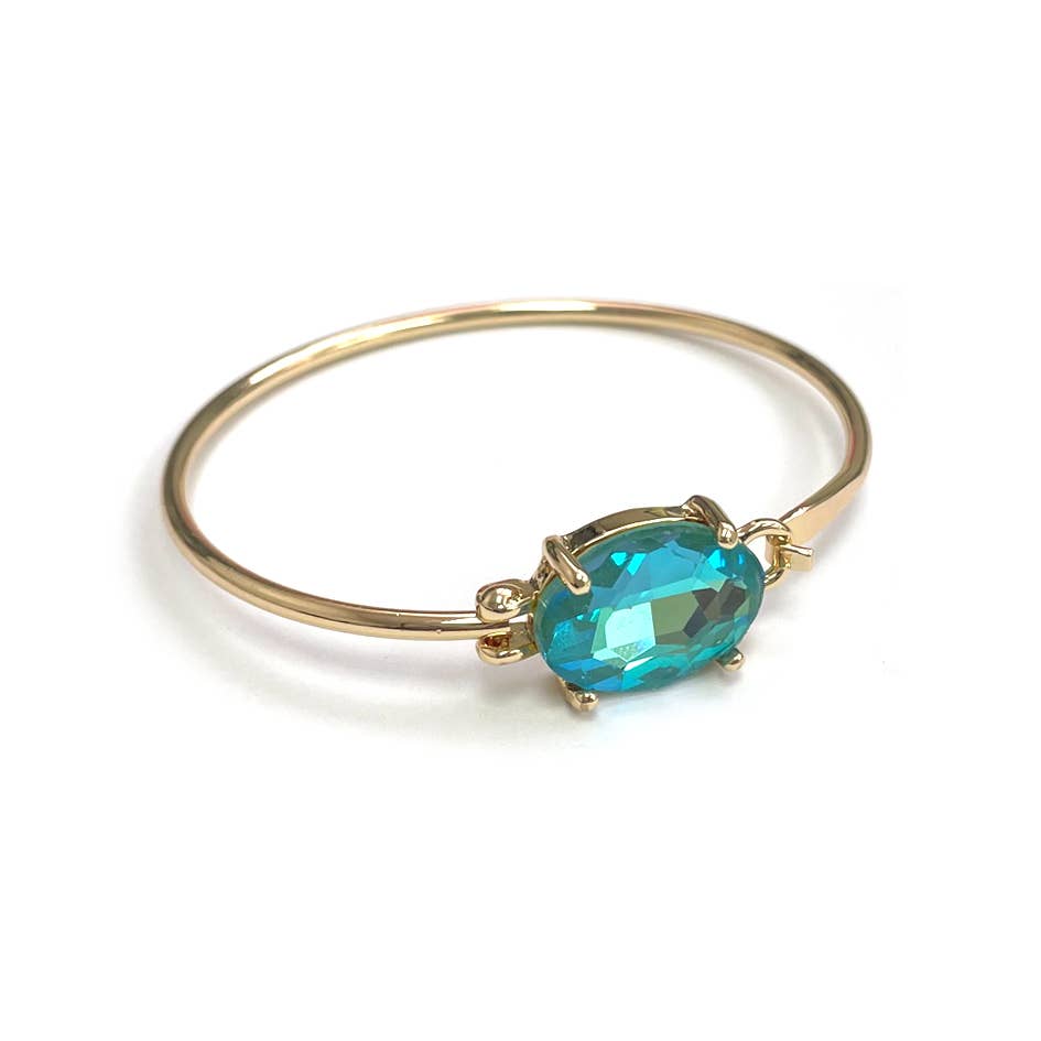 High Quality Glass Crystal Oval Stone Cuff Metal Bangle: MINT-AB