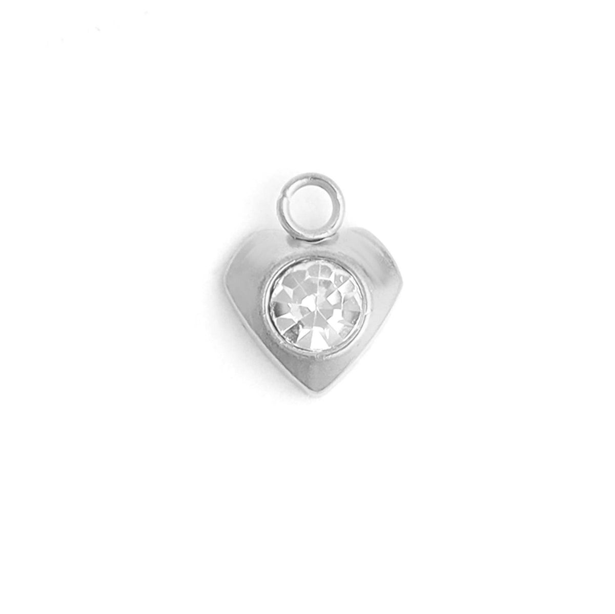 18K Gold PVD Stainless Steel Heart With Cubic Zirconia Charm: Stainless