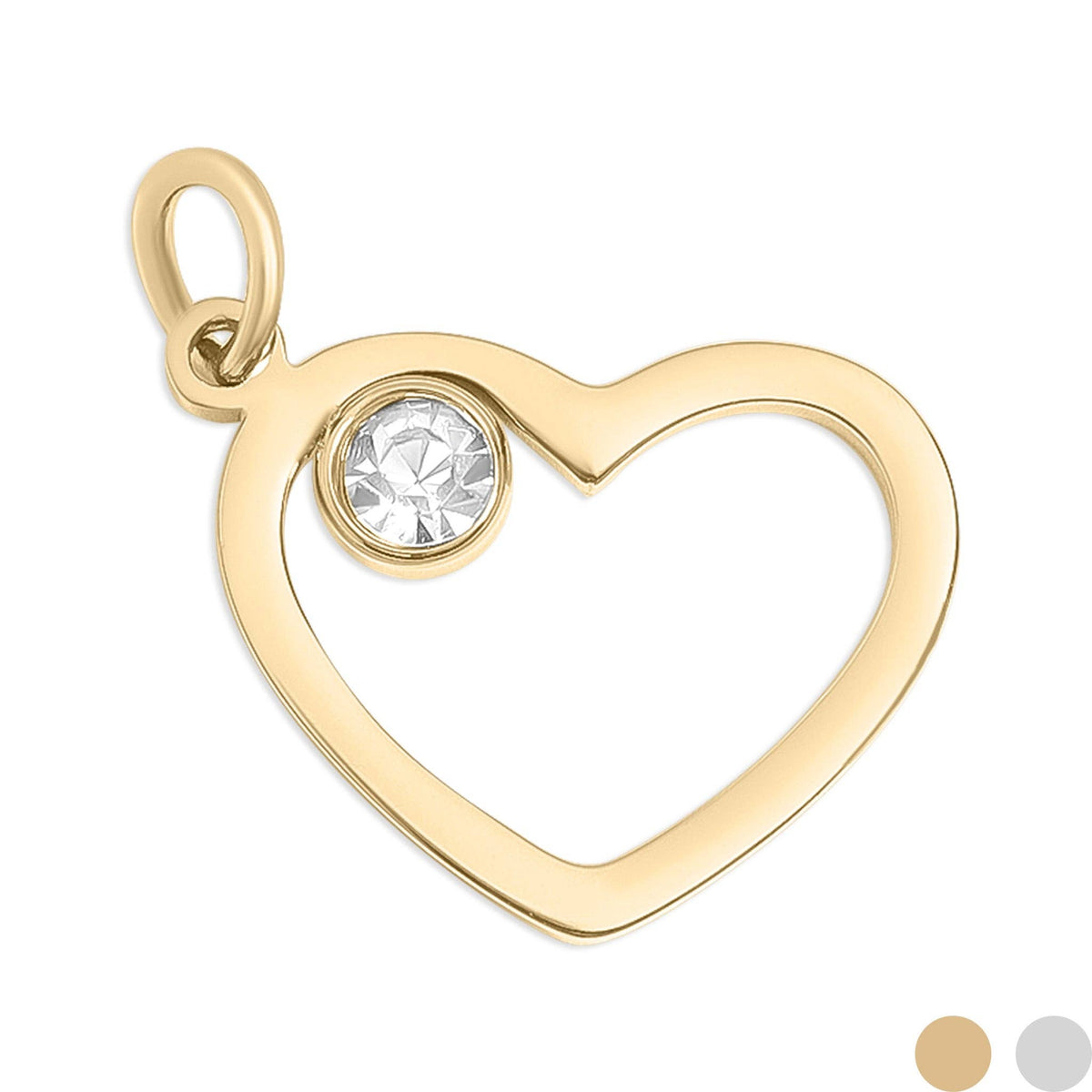 18K Gold PVD Stainless Steel Birthstone Heart Charm: Stainless / April / Diamond