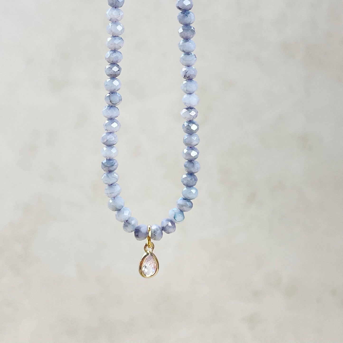 Mica// Grey Iridescent Crystal Beaded Delicate Necklace