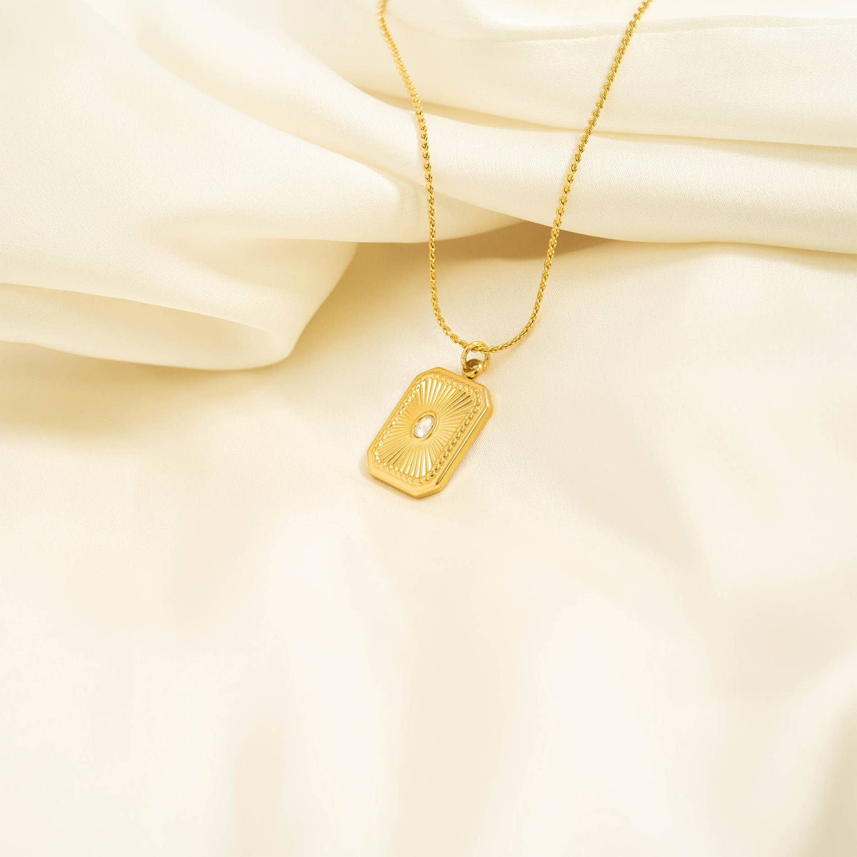 18K Gold PVD Rectangle Sunburst Crystal Charm: Gold