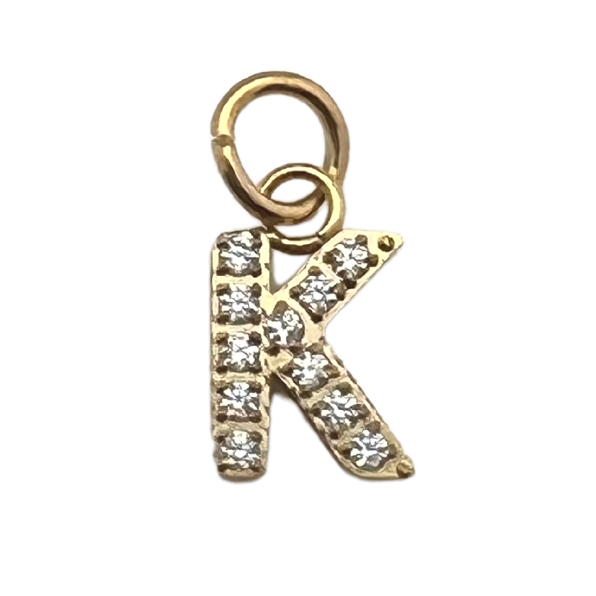 Gold Pavé Set CZ Initial Letter Charms: A