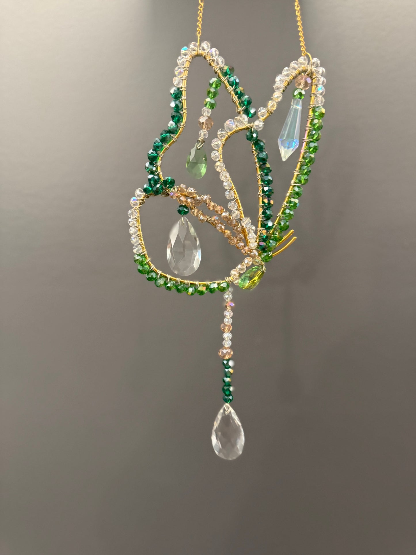 Green, gold and white butterfly suncatcher