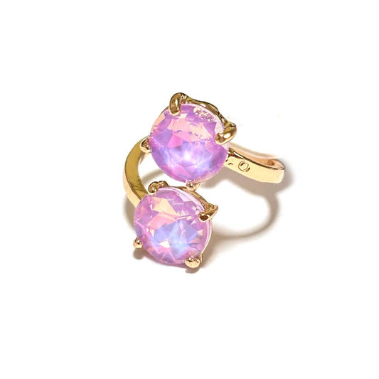 Double Round Crystal Stone Opposite Ends Adjustable Ring: PASTEL LAVENDER