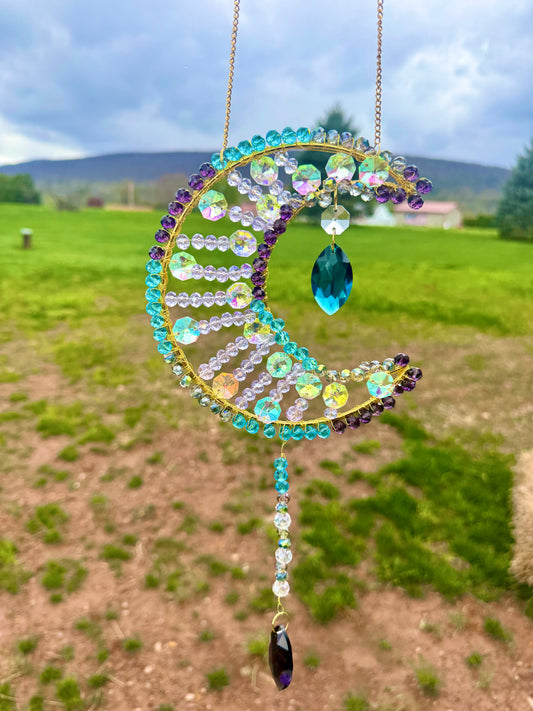 Large blue and purple moon suncatcher