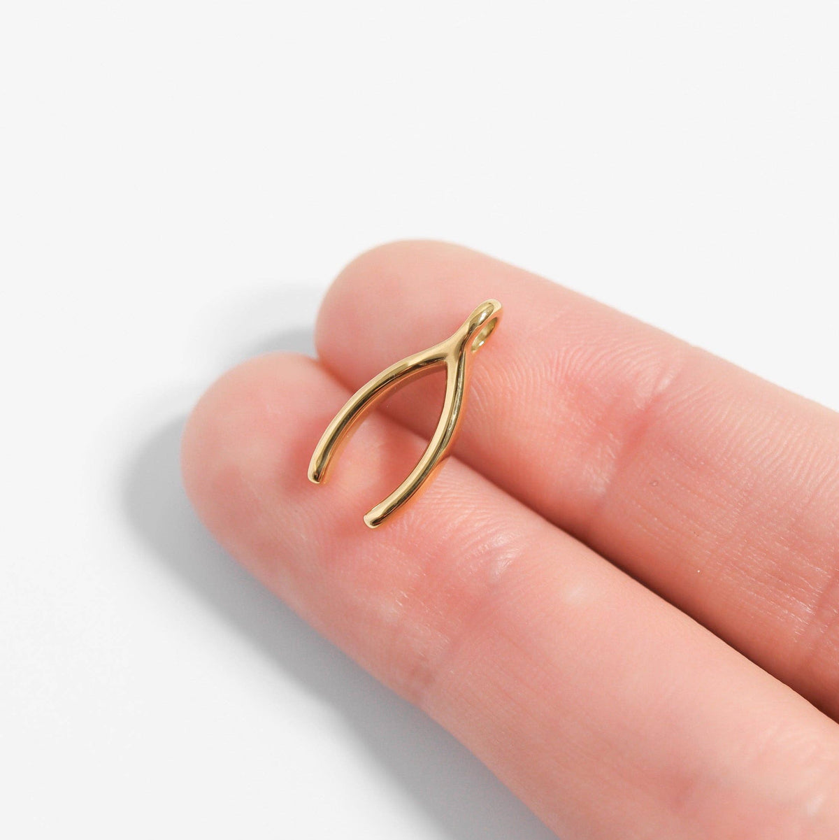 18K Gold PVD Stainless Steel Wishbone Charm: Gold