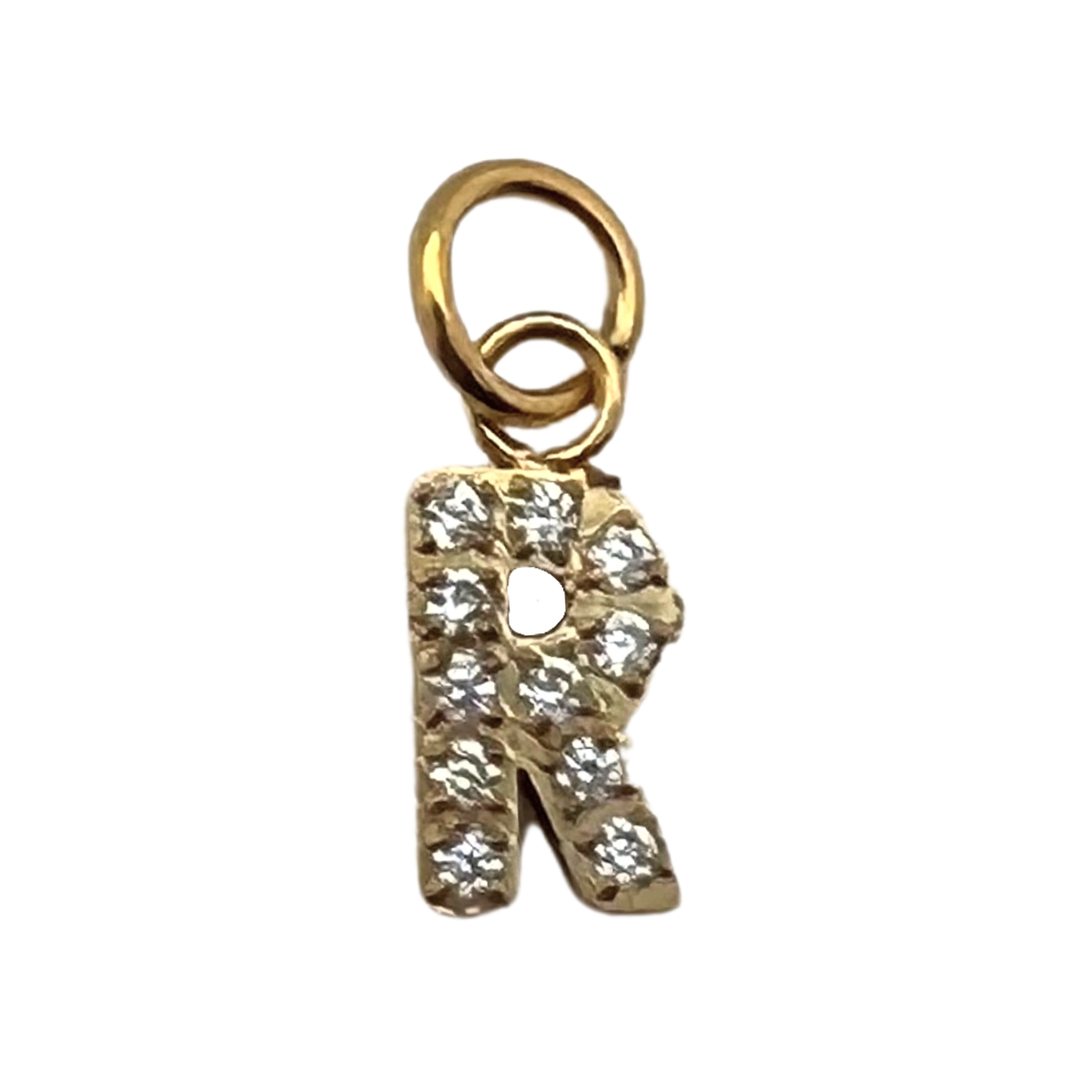 Gold Pavé Set CZ Initial Letter Charms: A
