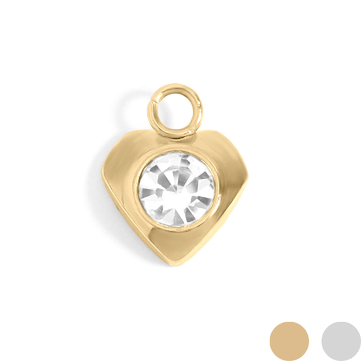 18K Gold PVD Stainless Steel Heart With Cubic Zirconia Charm: Gold