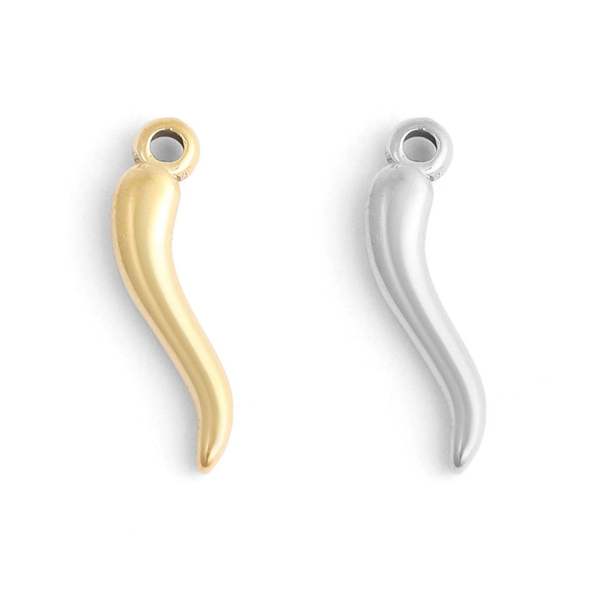 18K Gold PVD Stainless Steel Italian Horn Charm: Gold