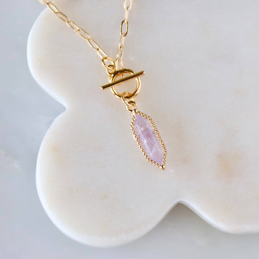 Amethyst, Quartz, Rose Quartz Toggle Necklace: Amethyst