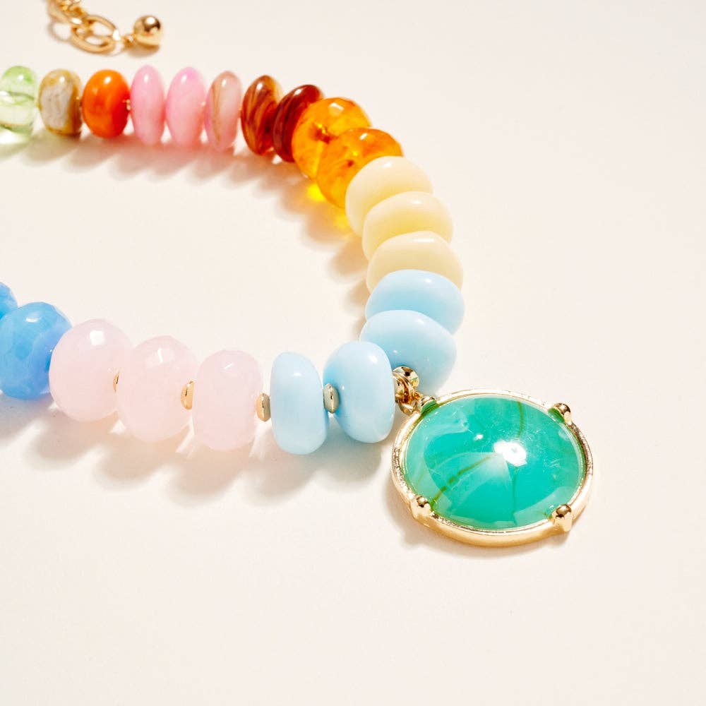 Mixed Color Marbled Bead Stone TQ Pendant Necklace: Multi / ONE