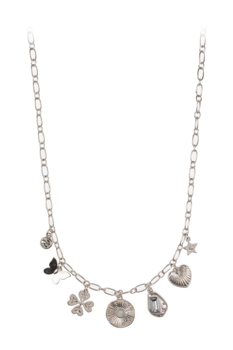 Vintage Disk Metal Mixed Charm Short Necklace: silver