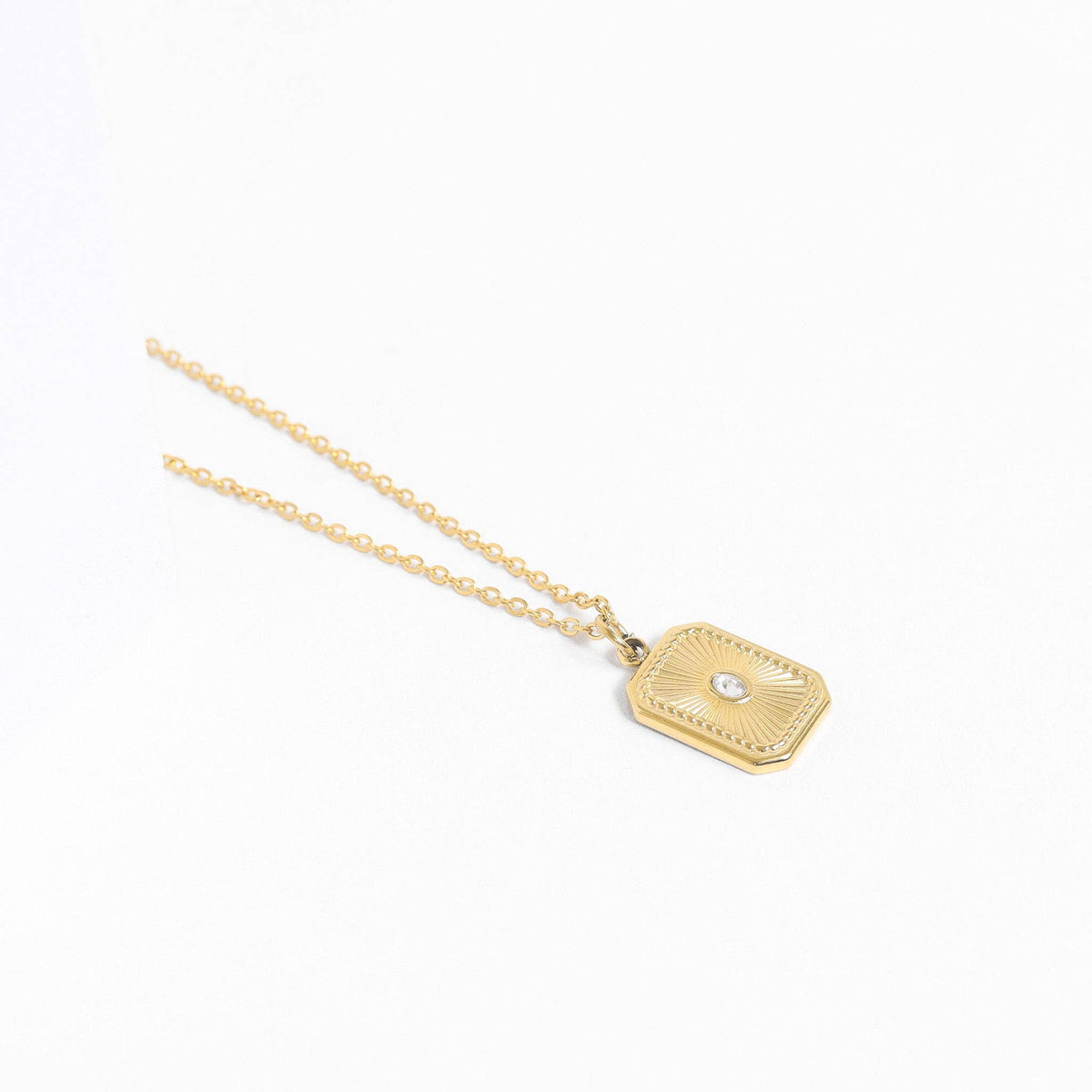 18K Gold PVD Rectangle Sunburst Crystal Charm: Stainless