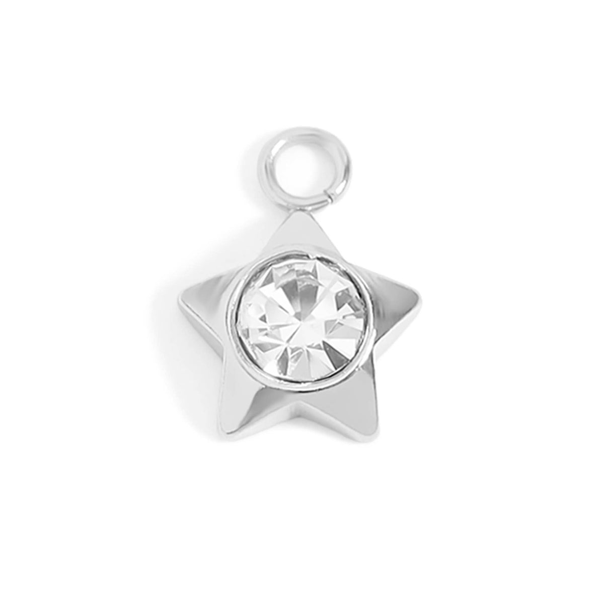 18K Gold PVD Stainless Steel Star with Cubic Zirconia Charm: Stainless