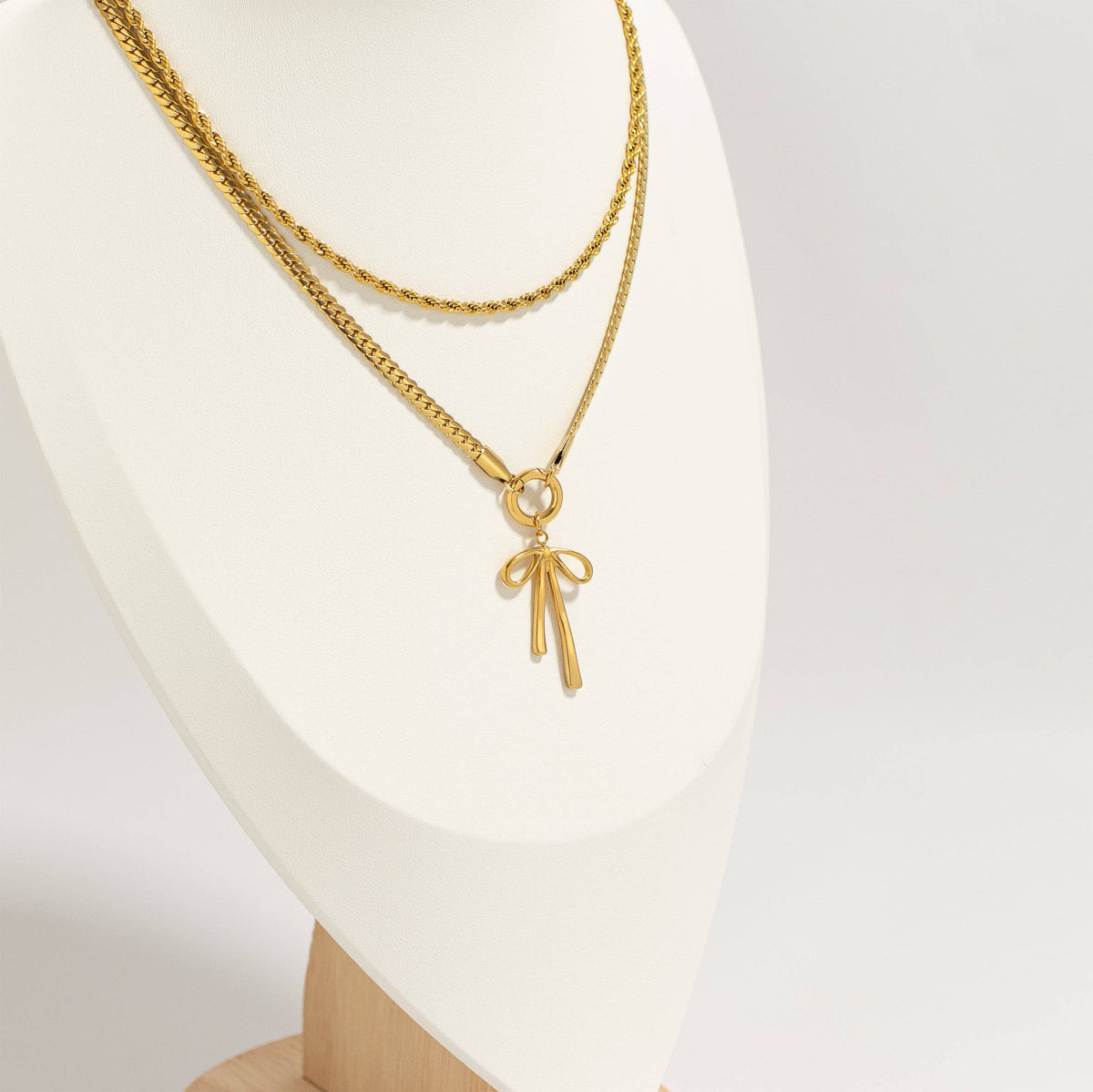 18K Gold PVD Stainless Steel Long Bow Charm: Stainless