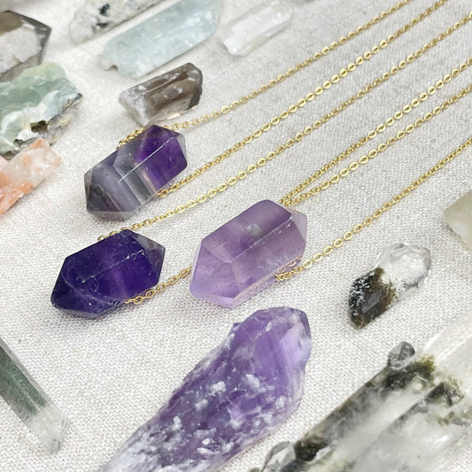 Amethyst Gemstone Double Terminated Point Necklace