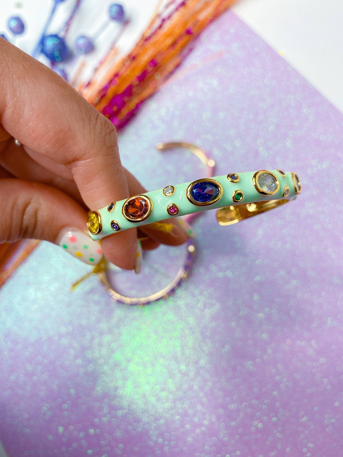 Porsha Enamel Bangle: Mint
