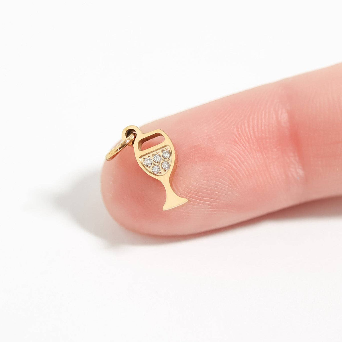 18K Gold PVD Stainless Steel CZ Wine Glass Charm: Stainless