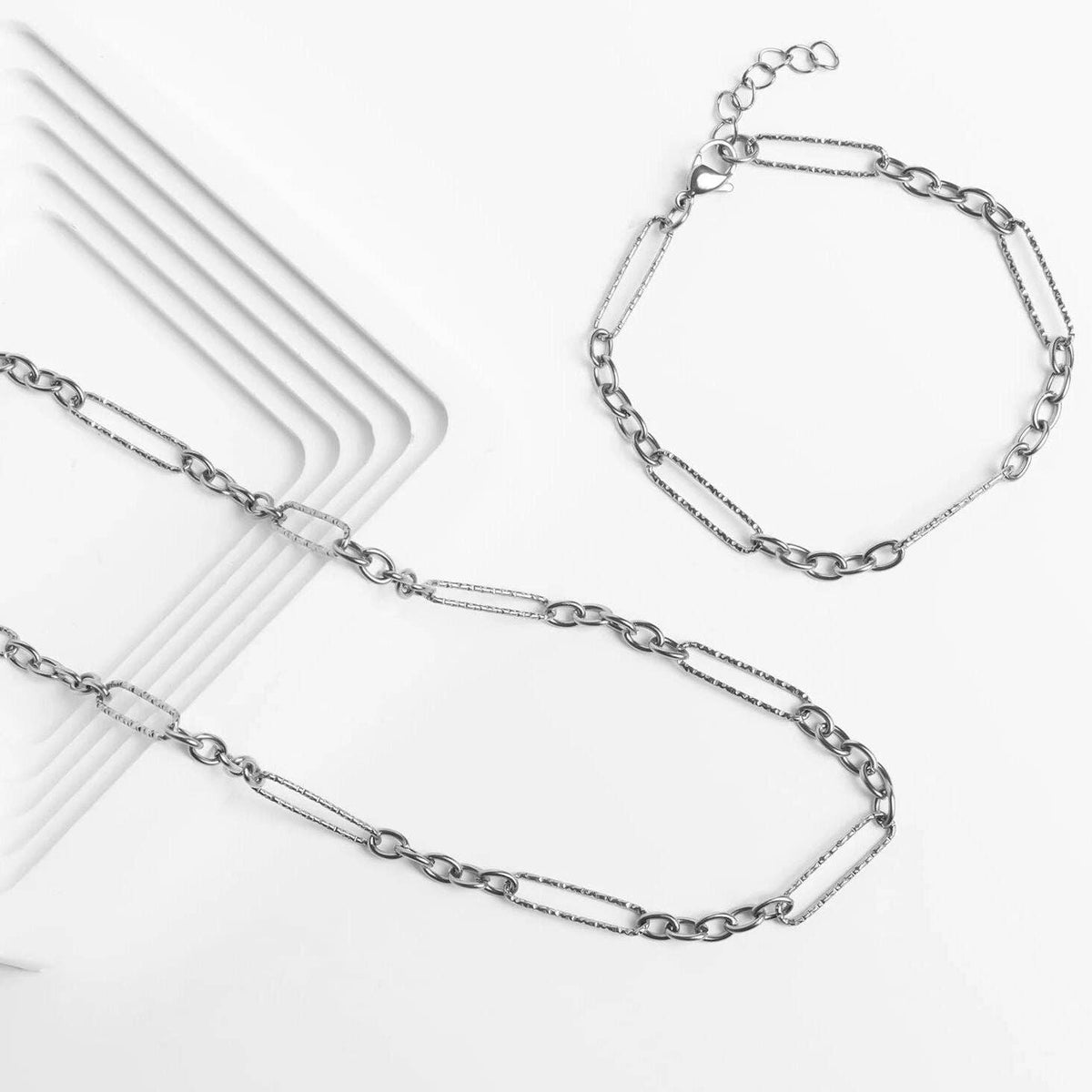 Gold Stainless Steel Long Paperclip Textured Chain Bracelet: Gold