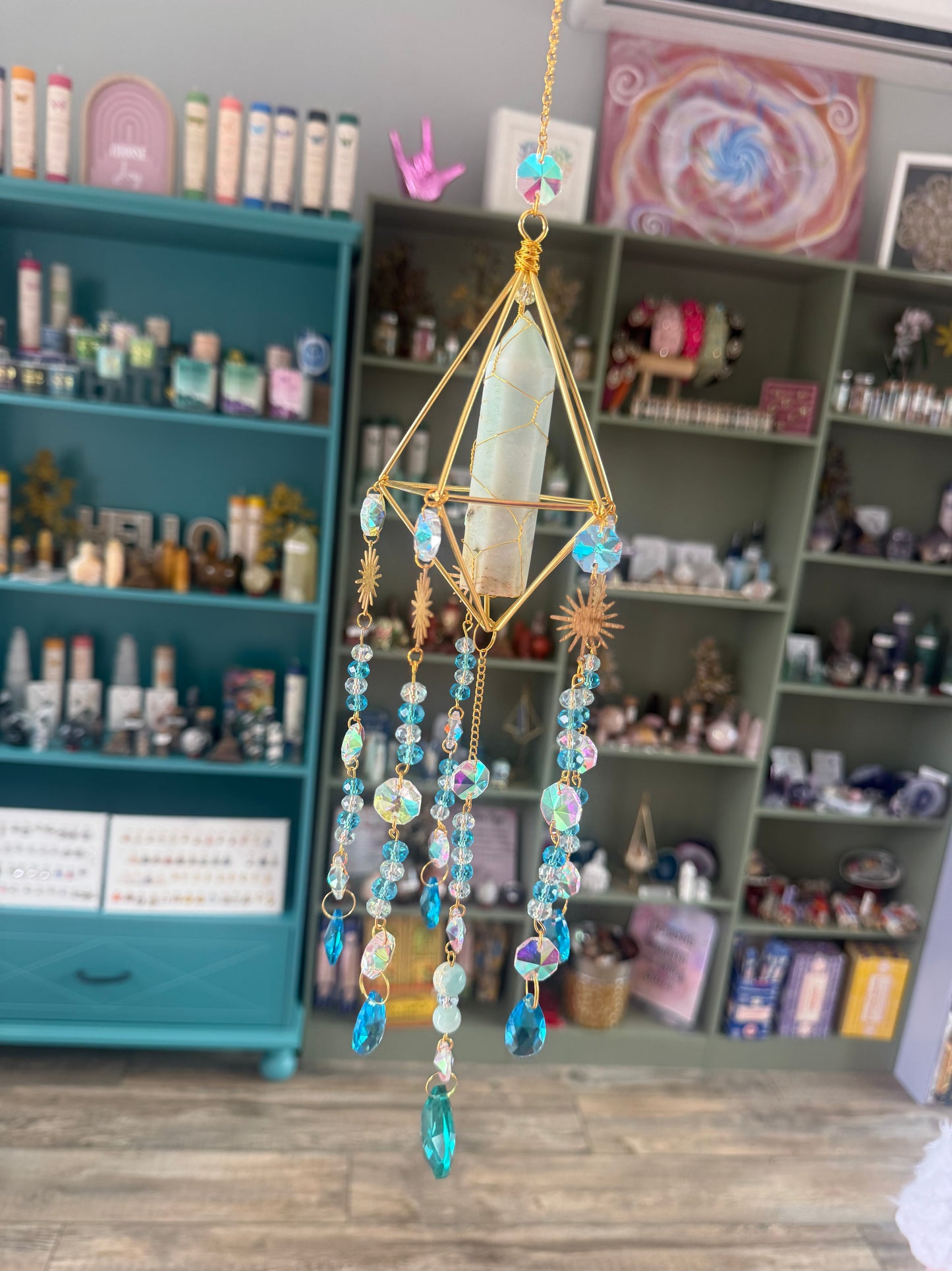 Sky blue quartz suncatcher