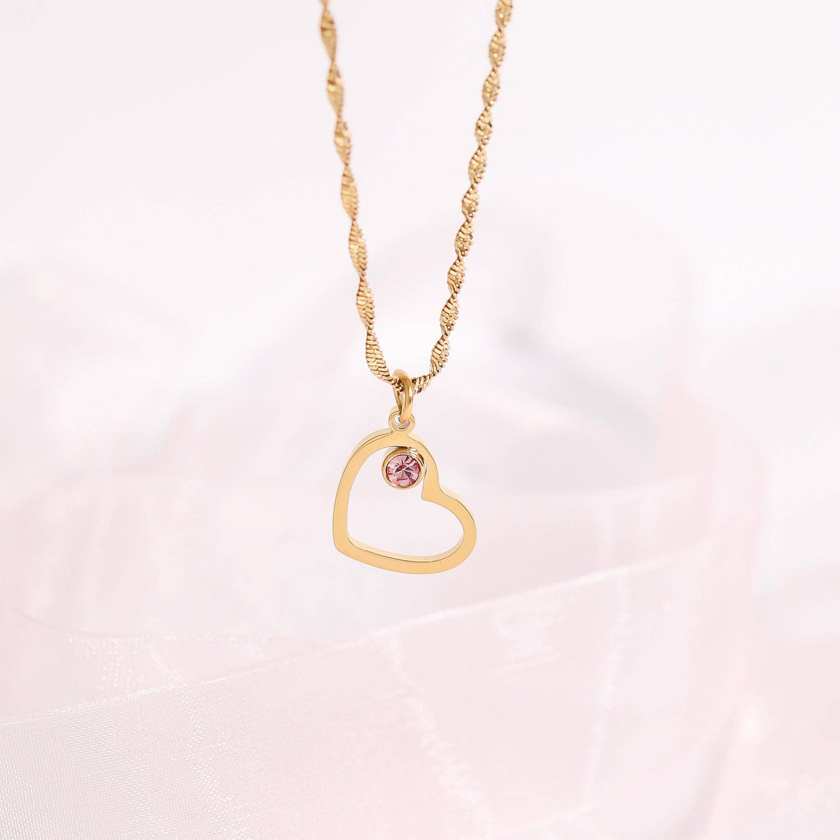 18K Gold PVD Stainless Steel Birthstone Heart Charm: Gold / April / Diamond
