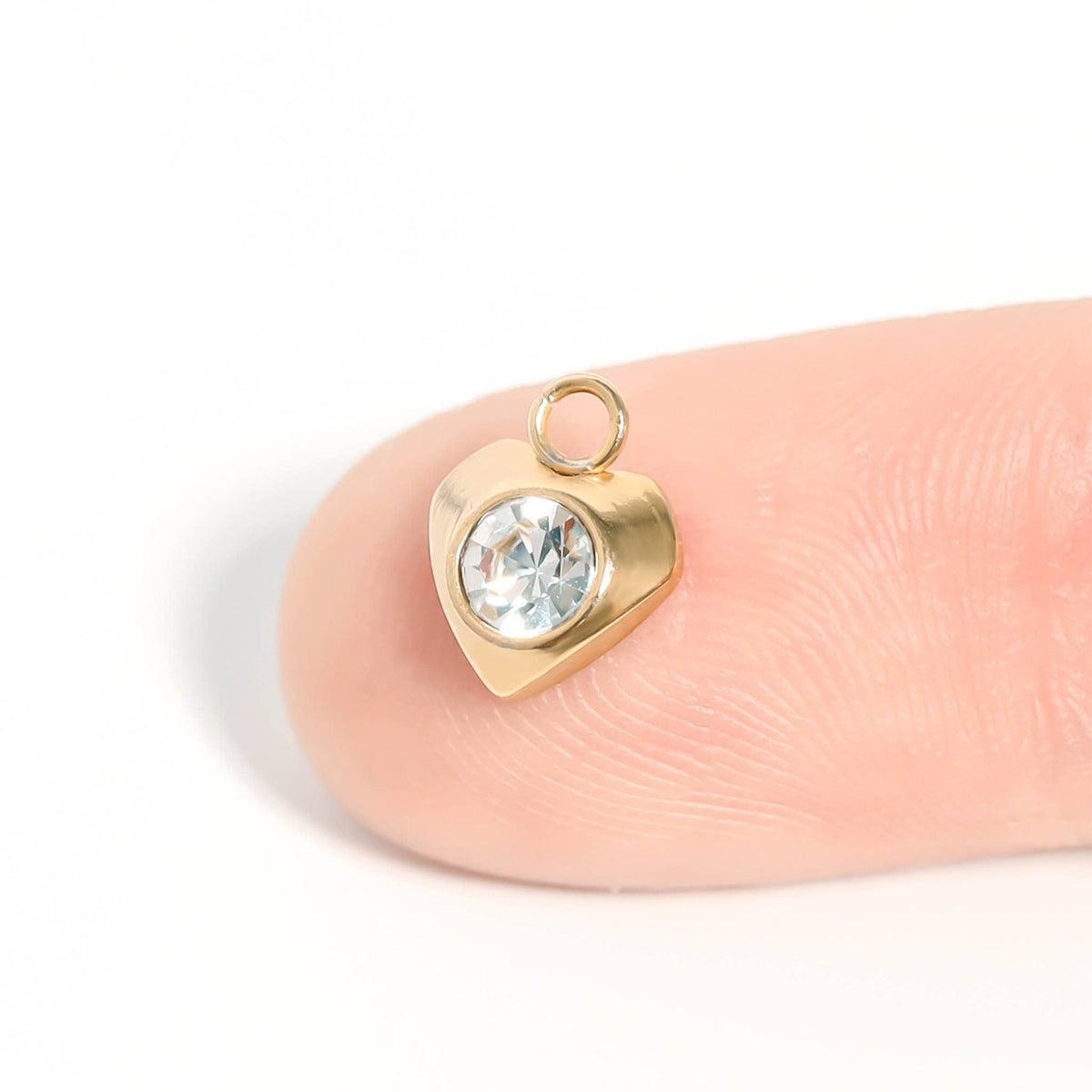 18K Gold PVD Stainless Steel Heart With Cubic Zirconia Charm: Gold