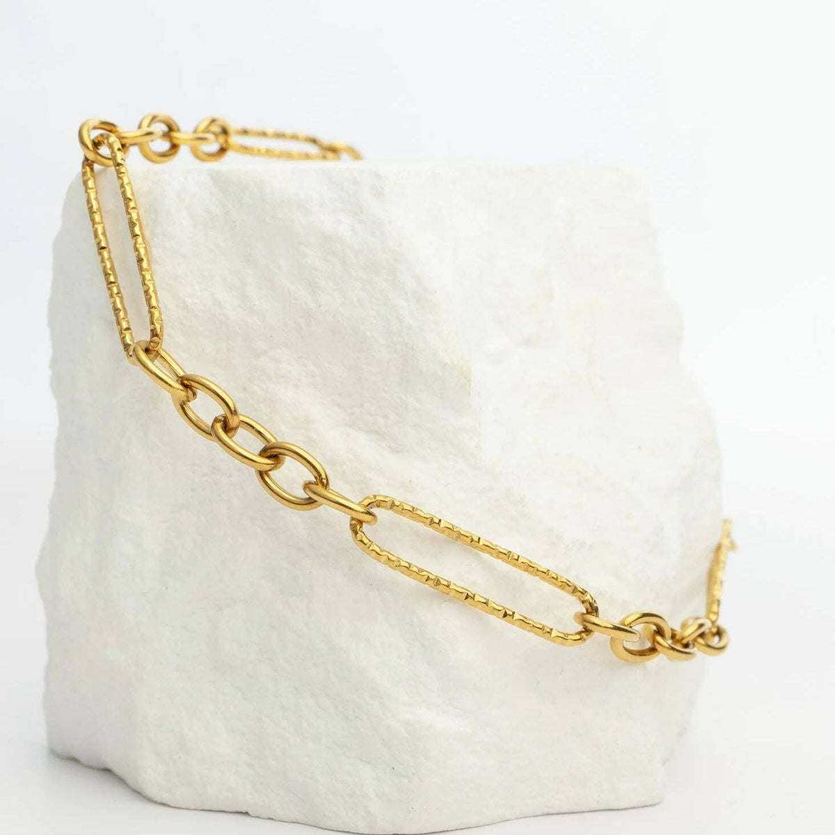 Gold Stainless Steel Long Paperclip Textured Chain Bracelet: Stainless