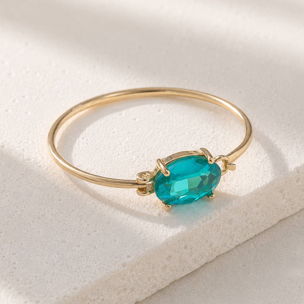 High Quality Glass Crystal Oval Stone Cuff Metal Bangle: MINT-AB