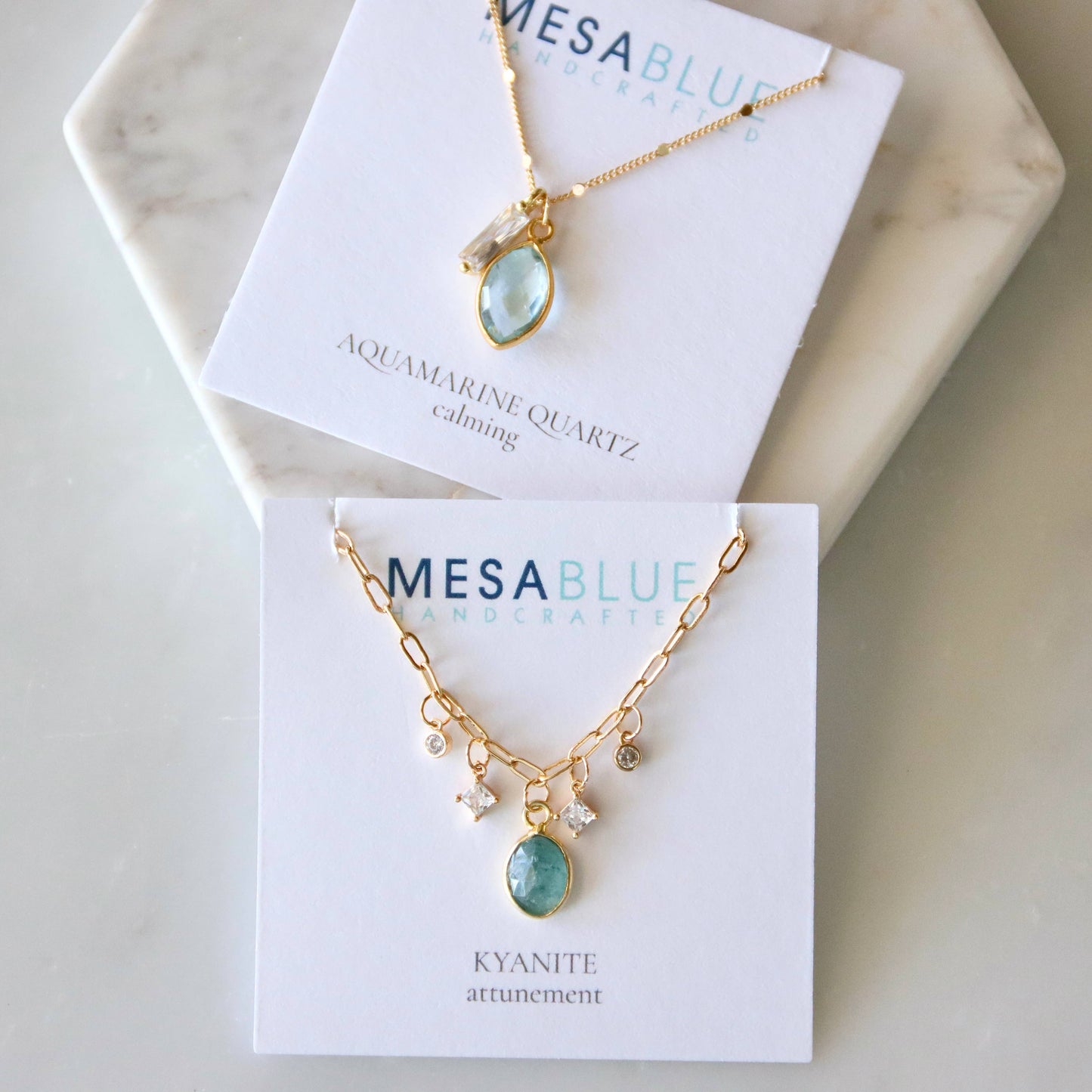 Aquamarine Quartz CZ Baguette Necklace