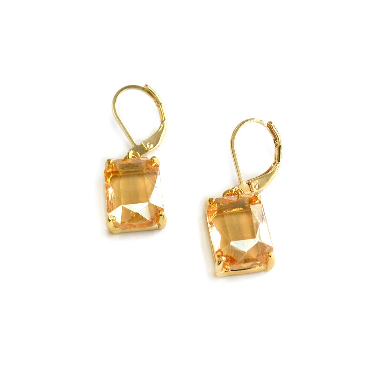 Rectangle Glass Beads Dangle Lever Back Drop Earrings : Topaz-AB
